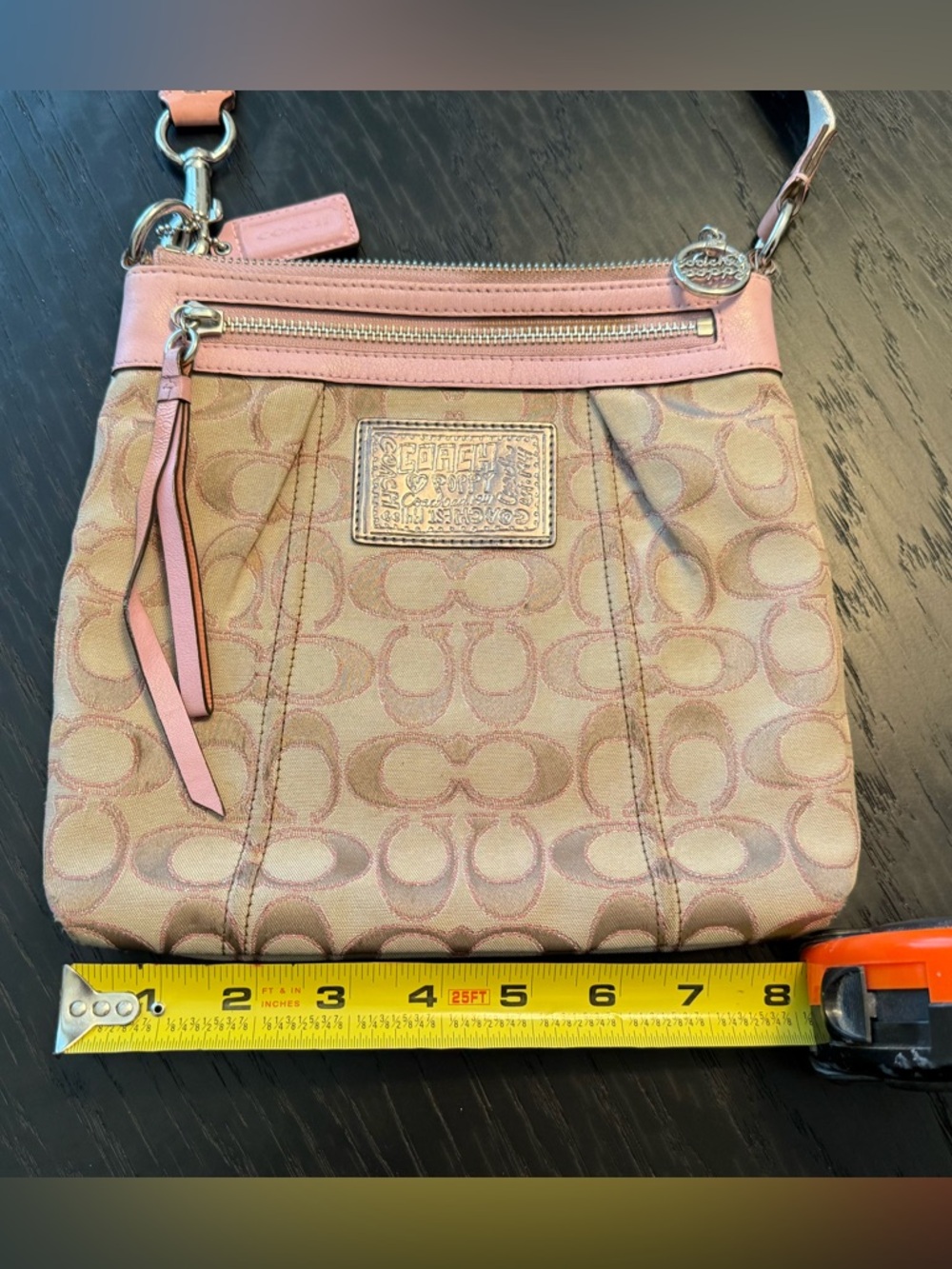Coach Pink Signature Canvas Crossbody with Leather Trim